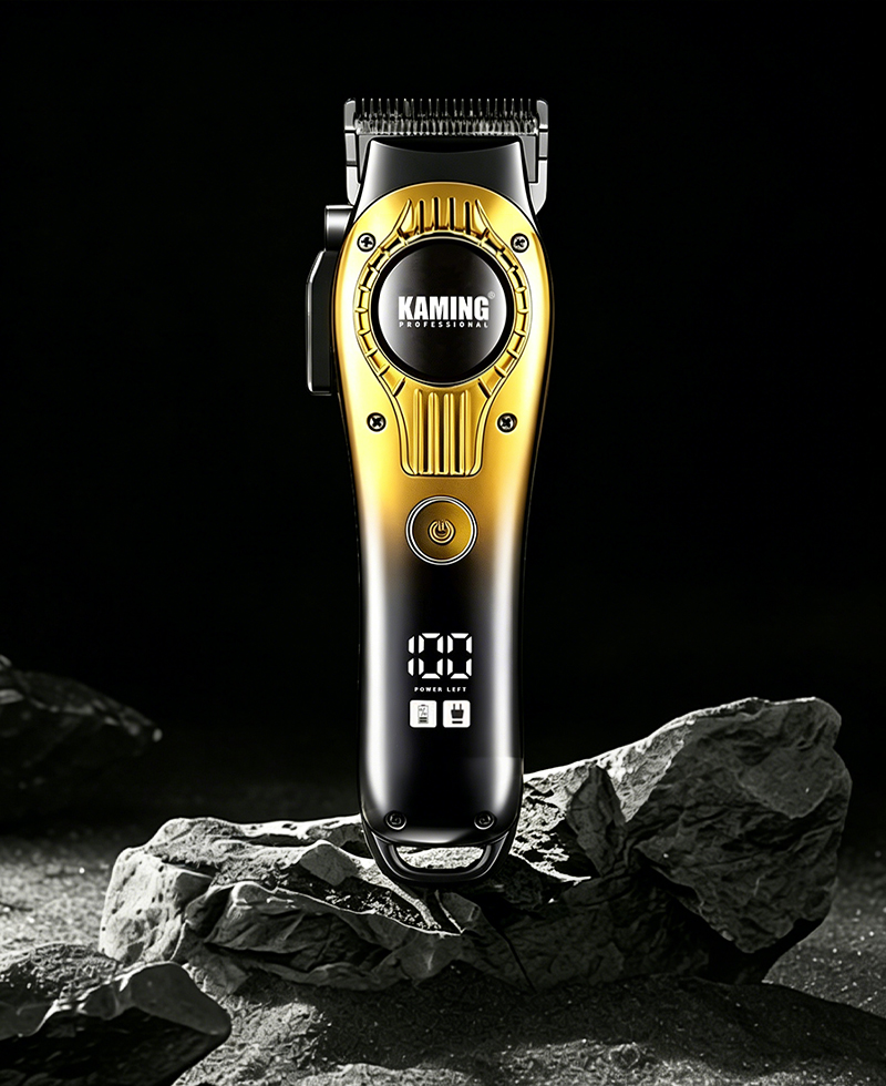 Cortadora de pelo eléctrica silenciosa Kaming 1708, cortadora de cabello descolorida profesional para uso en salón con pantalla digital